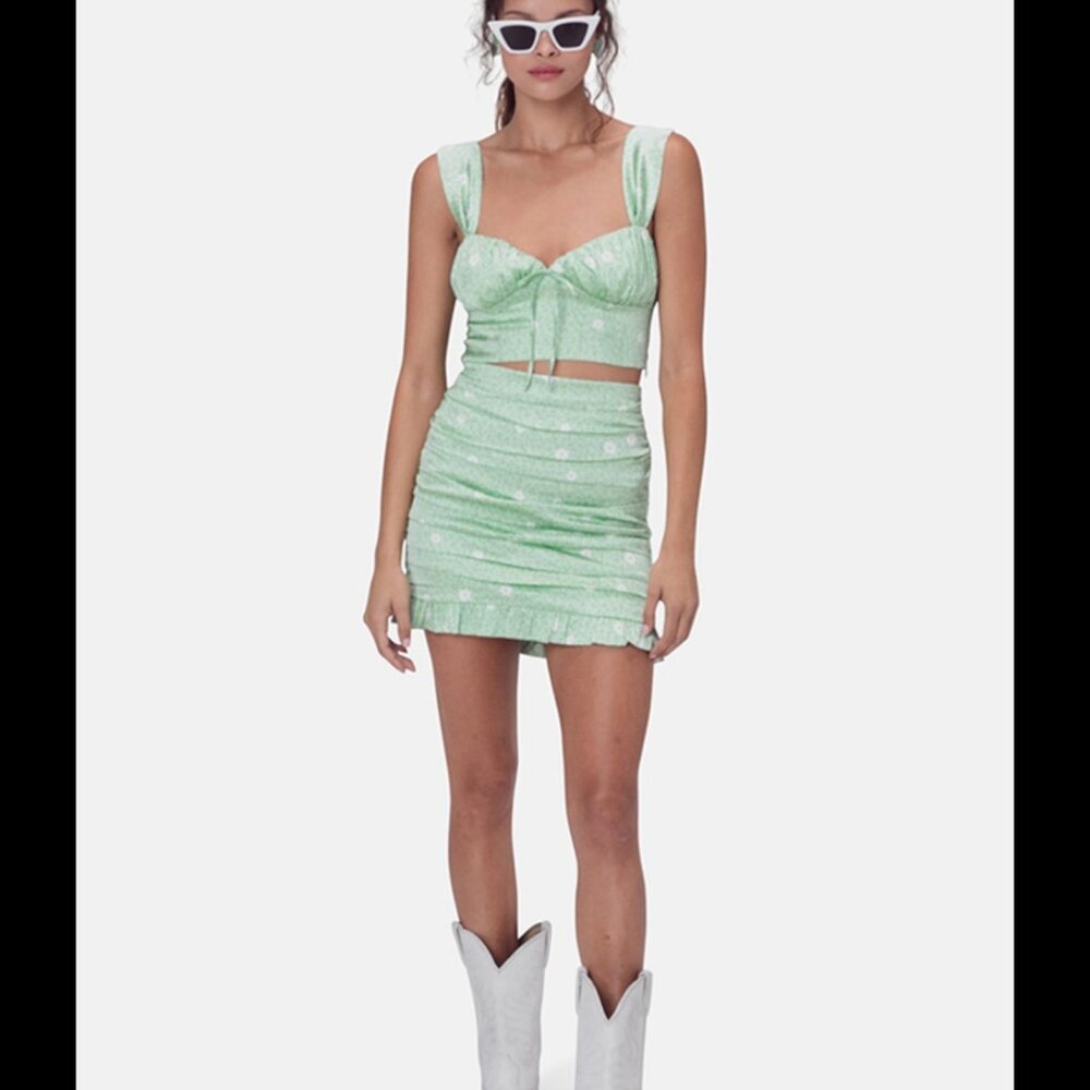 Robin Crop top, sweetheart neckline, mint cheetah print,  satin fabric